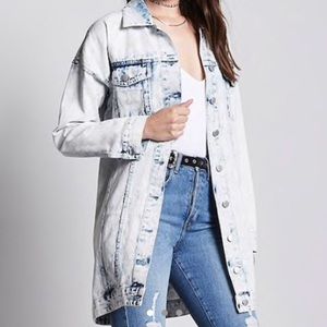 Grunge acid washed denim duster jacket